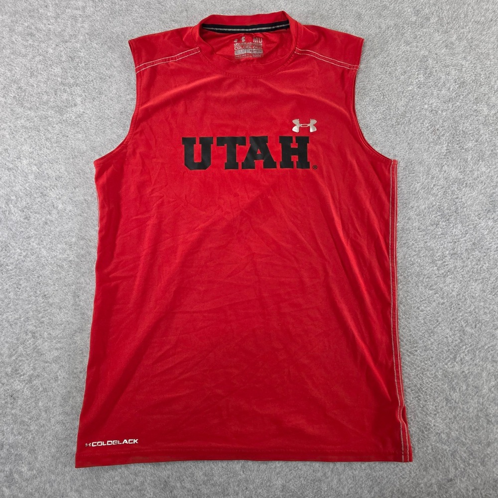 Under Armour Utah Utes Coldblack HeatGear Sleeveless Shirt Mens Medium Red